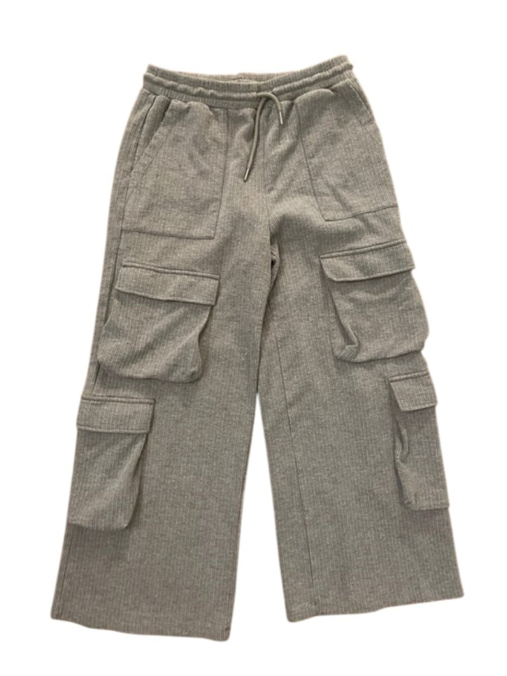 Halara Ribbed Mid Rise Drawstring Pockets Wide Leg Cargo Pants Medium Taupe